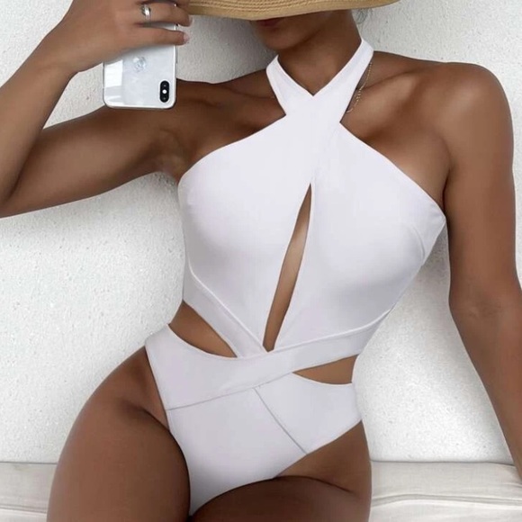 NEW NEVER WORN SHIEN CRISS-CROSS CUT-OUT ONE PIECE SWIMSUIT - Picture 1 of 5